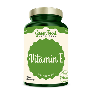 Sie sehen eine Packung GreenFood Nutrition Vitamin E 120 Kapsel, Produktbild: 01 GreenFood Nutrition Vitamin E 120 Kapsel, A-Nr.: 6004298 - 01