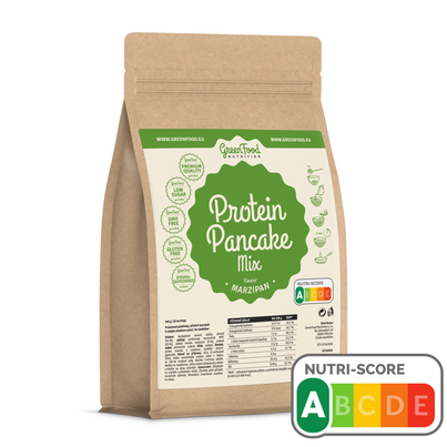 Sie sehen eine Packung GreenFood Nutrition Protein-Pfannkuchen 500g Marzipan, Produktbild: 01 GreenFood Nutrition Protein-Pfannkuchen 500g Marzipan, A-Nr.: 5833696 - 01