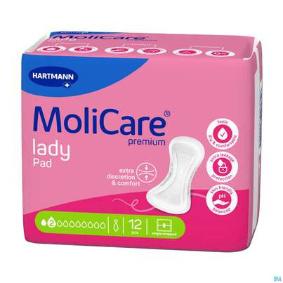 Sie sehen eine Packung Inkontinenz Molicare Premium/lady Pad Tropfen 2 P12 12st, Produktbild: 01 Inkontinenz Molicare Premium/lady Pad Tropfen 2 P12 12st, A-Nr.: 5933995 - 01