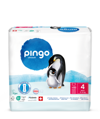 Sie sehen eine Packung Bio Windeln Nr.4 Maxi 8-14kg Pinguin – Pingo Swiss, Produktbild: 01 Bio Windeln Nr.4 Maxi 8-14kg Pinguin – Pingo Swiss, A-Nr.: 4559572 - 01