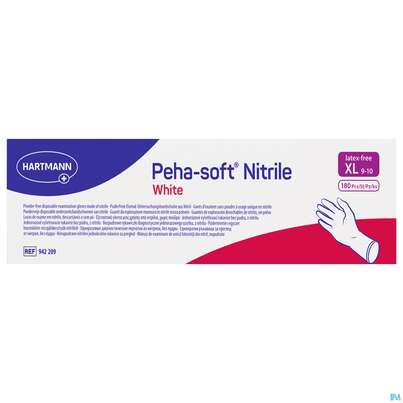 Sie sehen eine Packung Untersuchungshandschuhe Peha/soft/puderfrei Nitrile Unsteril White Xl 180st, Produktbild: 01 Untersuchungshandschuhe Peha/soft/puderfrei Nitrile Unsteril White Xl 180st, A-Nr.: 3994076 - 01