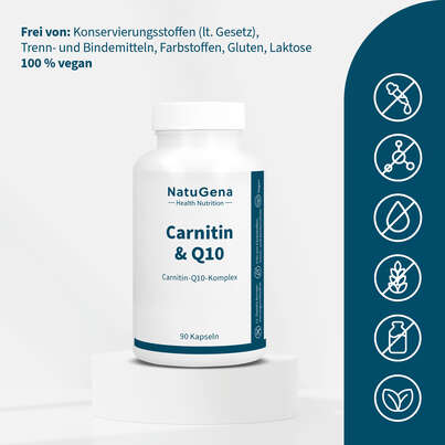 Sie sehen eine Packung NatuGena Carnitin & Q10 Kapseln, Produktbild: 03 NatuGena Carnitin & Q10 Kapseln, A-Nr.: 5404179 - 03