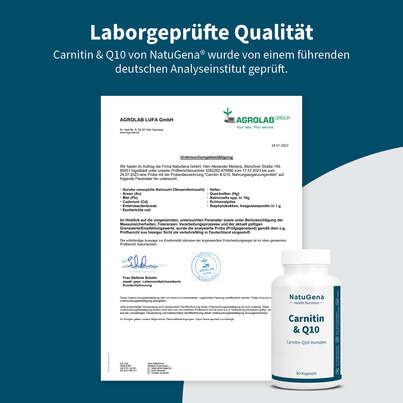 Sie sehen eine Packung NatuGena Carnitin & Q10 Kapseln, Produktbild: 08 NatuGena Carnitin & Q10 Kapseln, A-Nr.: 5404179 - 08