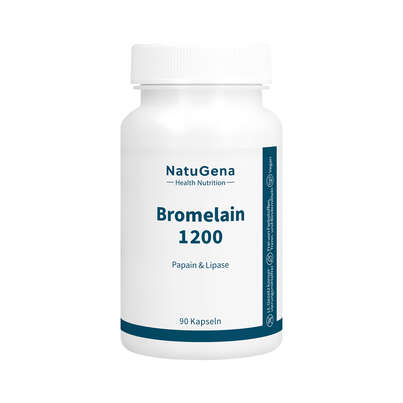 Sie sehen eine Packung NatuGena Bromelain 1200 Kapseln, Produktbild: 01 NatuGena Bromelain 1200 Kapseln, A-Nr.: 6011890 - 01