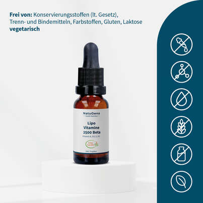 Sie sehen eine Packung NatuGena LipoVitamine 2500 Beta Tropfen, Produktbild: 03 NatuGena LipoVitamine 2500 Beta Tropfen, A-Nr.: 5990102 - 03