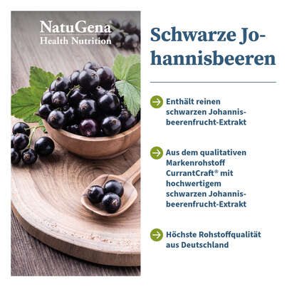 Sie sehen eine Packung NatuGena Schwarze Johannisbeeren Kapseln, Produktbild: 02 NatuGena Schwarze Johannisbeeren Kapseln, A-Nr.: 5989777 - 02