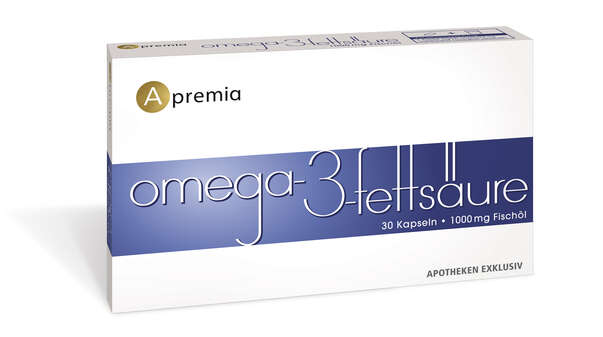Sie sehen eine Packung Apremia Omega-3-Fettsäuren, Produktbild: 02 Apremia Omega-3-Fettsäuren, A-Nr.: 3936096 - 02