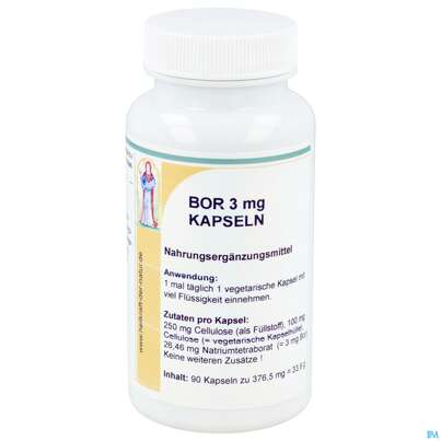 Sie sehen eine Packung Bor Kapseln 3mg Reinhildis 90st, Produktbild: 02 Bor Kapseln 3mg Reinhildis 90st, A-Nr.: 5812493 - 02