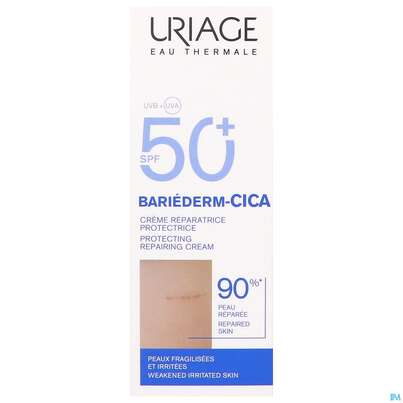 Sie sehen eine Packung Uriage Bariederm-cica Creme Spf50 40ml, Produktbild: 03 Uriage Bariederm-cica Creme Spf50 40ml, A-Nr.: 5617780 - 03