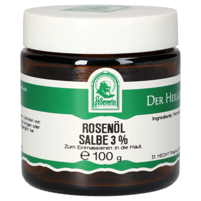 Sie sehen eine Packung ROSENÖL SALBE 3% 100 G, Produktbild: 01 ROSENÖL SALBE 3% 100 G, A-Nr.: 5340284 - 01