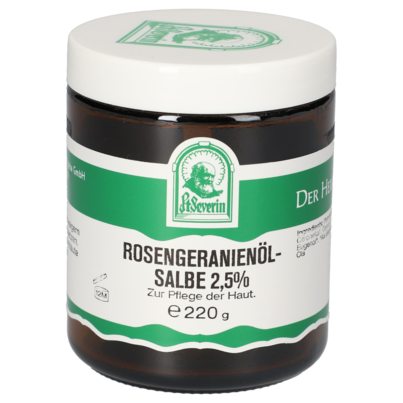 Sie sehen eine Packung ROSENGERANIENÖLSALBE 2,5% 220 G, Produktbild: 01 ROSENGERANIENÖLSALBE 2,5% 220 G, A-Nr.: 5901653 - 01