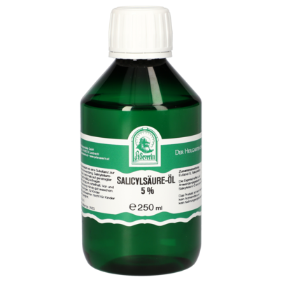Sie sehen eine Packung SALICYLSÄURE-ÖL 5% 250 ML, Produktbild: 01 SALICYLSÄURE-ÖL 5% 250 ML, A-Nr.: 5724783 - 01