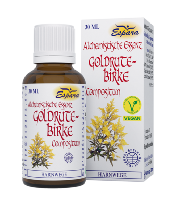 Sie sehen eine Packung Espara Goldrute-Birke Compositum Alchemistische Essenz, Produktbild: 01 Espara Goldrute-Birke Compositum Alchemistische Essenz, A-Nr.: 4040019 - 01
