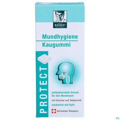 Sie sehen eine Packung Baders Protect Mundhygiene Kaugummi Cur 20st, Produktbild: 01 Baders Protect Mundhygiene Kaugummi Cur 20st, A-Nr.: 4111469 - 01
