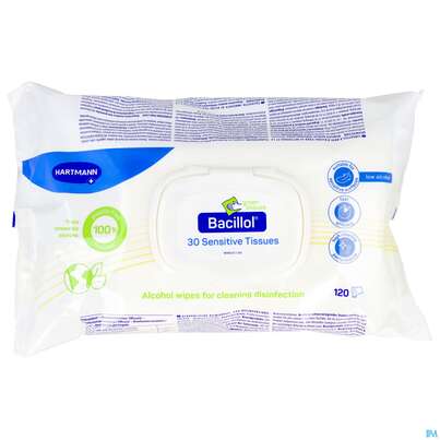 Sie sehen eine Packung Desinfektionstuecher Bacillol/30 Flaechen Sensitive Green Tissue 120st, Produktbild: 02 Desinfektionstuecher Bacillol/30 Flaechen Sensitive Green Tissue 120st, A-Nr.: 5856935 - 02