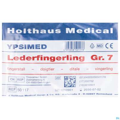 Sie sehen eine Packung Fingerlinge Leder-ypsimed Gr 7 1st, Produktbild: 02 Fingerlinge Leder-ypsimed Gr 7 1st, A-Nr.: 5139725 - 02