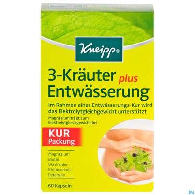 Sie sehen eine Packung Kneipp Entwaesserung 3 Kraeuter Drag 60st, Produktbild: 01 Kneipp Entwaesserung 3 Kraeuter Drag 60st, A-Nr.: 3577898 - 01