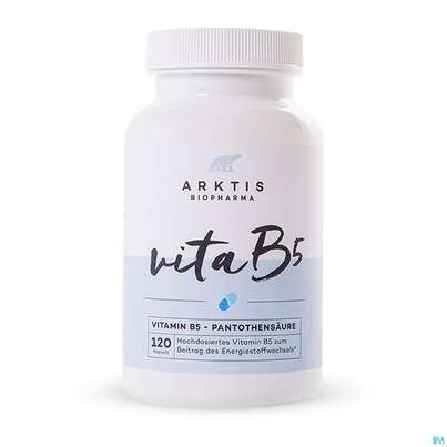 Sie sehen eine Packung Vitamin B5 Kapseln Pantothen Arktis 120st, Produktbild: 01 Vitamin B5 Kapseln Pantothen Arktis 120st, A-Nr.: 4750815 - 01