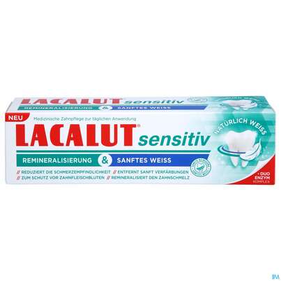 Sie sehen eine Packung Zahncreme Lacalut/sensitiv Remineralisierung Sanftes Weiss 75ml, Produktbild: 01 Zahncreme Lacalut/sensitiv Remineralisierung Sanftes Weiss 75ml, A-Nr.: 5754548 - 01
