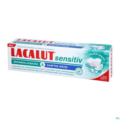 Sie sehen eine Packung Zahncreme Lacalut/sensitiv Remineralisierung Sanftes Weiss 75ml, Produktbild: 03 Zahncreme Lacalut/sensitiv Remineralisierung Sanftes Weiss 75ml, A-Nr.: 5754548 - 03