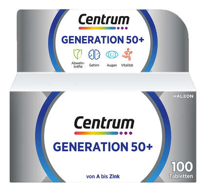 Sie sehen eine Packung Centrum Generation 50+ von A bis Zink 100 Stk., Produktbild: 01 Centrum Generation 50+ von A bis Zink 100 Stk., A-Nr.: 4555479 - 01