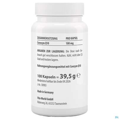 Coenzym Q10 Kapseln 100mg Vegan Ubichinon Vita World 100st, A-Nr.: 4836362 - 05