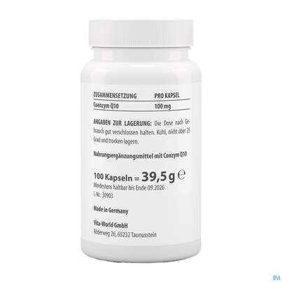 Coenzym Q10 Kapseln 100mg Vegan Ubichinon Vita World 100st, A-Nr.: 4836362 - 06