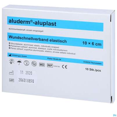 Sie sehen eine Packung Aluderm/aluplast Wundpflaster 10x 6cm 10 Abschnitte 1pk, Produktbild: 03 Aluderm/aluplast Wundpflaster 10x 6cm 10 Abschnitte 1pk, A-Nr.: 5650286 - 03