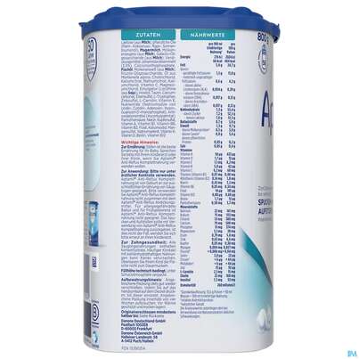 Sie sehen eine Packung Aptamil Milch-fertignahrung Anti-reflux Spezialnahrung 800g, Produktbild: 05 Aptamil Milch-fertignahrung Anti-reflux Spezialnahrung 800g, A-Nr.: 4882209 - 05