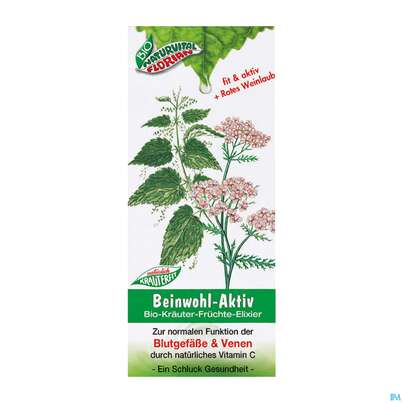 Sie sehen eine Packung Beinwohl Aktiv Kraeuterfit Elixier Bio Kraeuter Fruechte Alkoholfrei 330ml, Produktbild: 01 Beinwohl Aktiv Kraeuterfit Elixier Bio Kraeuter Fruechte Alkoholfrei 330ml, A-Nr.: 3961734 - 01