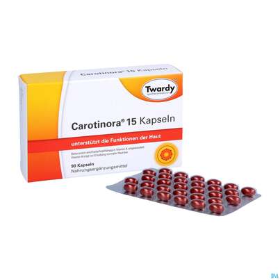 Sie sehen eine Packung Carotinora 15 Kapseln Twardy 90st, Produktbild: 11 Carotinora 15 Kapseln Twardy 90st, A-Nr.: 4495441 - 11