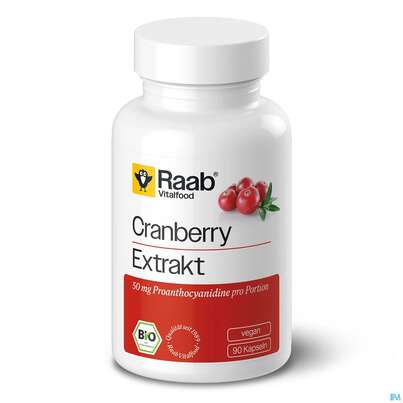 Sie sehen eine Packung Cranberry Extrakt Kapseln Bio Raab 90st, Produktbild: 01 Cranberry Extrakt Kapseln Bio Raab 90st, A-Nr.: 5871107 - 01