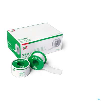 Sie sehen eine Packung Heftpflaster Silkafix 5mx 2,50cm 12st, Produktbild: 02 Heftpflaster Silkafix 5mx 2,50cm 12st, A-Nr.: 2713247 - 02