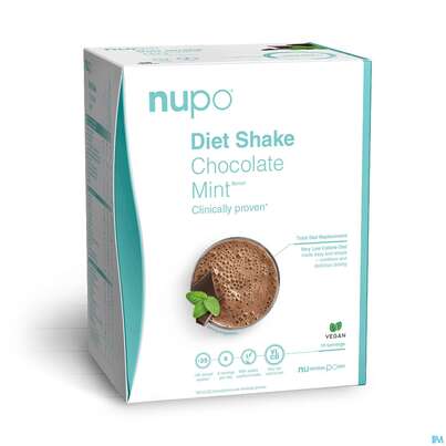 Sie sehen eine Packung Nupo Lebenswert Diet Shake Choc/mint 10st, Produktbild: 01 Nupo Lebenswert Diet Shake Choc/mint 10st, A-Nr.: 5738868 - 01