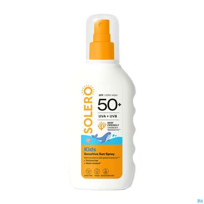 Sie sehen eine Packung Sonnenprodukte Solero Spray/kids/sensitiv Spf50+ 200ml, Produktbild: 01 Sonnenprodukte Solero Spray/kids/sensitiv Spf50+ 200ml, A-Nr.: 5917447 - 01