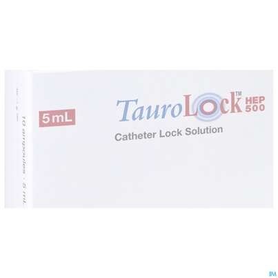 Sie sehen eine Packung Tauro Lock Ampullen Hep500 5ml 10st, Produktbild: 07 Tauro Lock Ampullen Hep500 5ml 10st, A-Nr.: 3387324 - 07