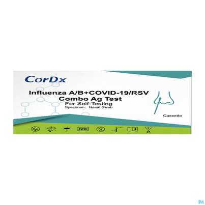 Sie sehen eine Packung Diagnostika U.zubehoer Cordx Covid19 Influ A/b Rsv 1st, Produktbild: 01 Diagnostika U.zubehoer Cordx Covid19 Influ A/b Rsv 1st, A-Nr.: 5741267 - 01