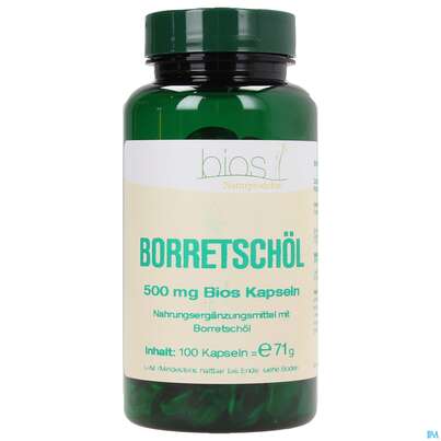 Sie sehen eine Packung Bios Borretschöl 500mg 100 Kapseln, Produktbild: 01 Bios Borretschöl 500mg 100 Kapseln, A-Nr.: 3890804 - 01