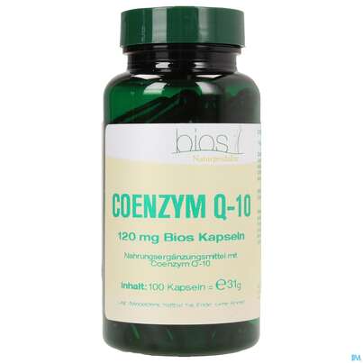 Sie sehen eine Packung Bios Coenzym Q-10 120mg 100 Kapseln, Produktbild: 01 Bios Coenzym Q-10 120mg 100 Kapseln, A-Nr.: 3892890 - 01