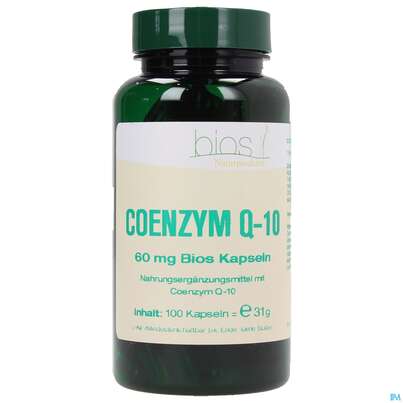 Sie sehen eine Packung Bios Coenzym Q-10 60mg 100 Kapseln, Produktbild: 01 Bios Coenzym Q-10 60mg 100 Kapseln, A-Nr.: 3892855 - 01
