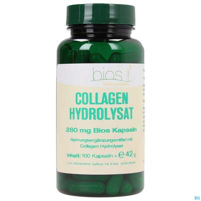 Sie sehen eine Packung Bios Collagen Hydrolysat 280mg 100 Kapseln, Produktbild: 01 Bios Collagen Hydrolysat 280mg 100 Kapseln, A-Nr.: 3891005 - 01