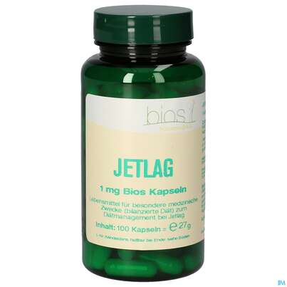 Sie sehen eine Packung Bios Jetlag 1mg 100 Kapseln, Produktbild: 01 Bios Jetlag 1mg 100 Kapseln, A-Nr.: 4246910 - 01