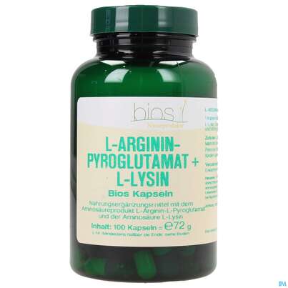 Sie sehen eine Packung Bios l-argininpyroglutamat + l-lysin 100 Kapseln, Produktbild: 01 Bios l-argininpyroglutamat + l-lysin 100 Kapseln, A-Nr.: 3891979 - 01