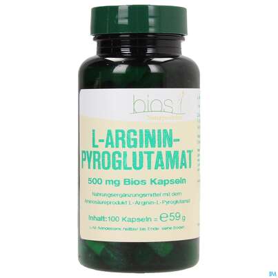 Sie sehen eine Packung Bios l-argininpyroglutamat 500mg 100 Kapseln, Produktbild: 01 Bios l-argininpyroglutamat 500mg 100 Kapseln, A-Nr.: 3891962 - 01
