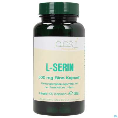 Sie sehen eine Packung Bios l-serin 500mg 100 Kapseln, Produktbild: 01 Bios l-serin 500mg 100 Kapseln, A-Nr.: 3892269 - 01