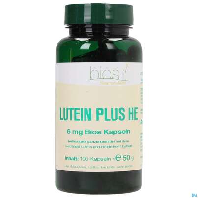 Sie sehen eine Packung Bios Lutein Plus Heidelbeer Extrakt 100 Kapseln, Produktbild: 01 Bios Lutein Plus Heidelbeer Extrakt 100 Kapseln, A-Nr.: 3892370 - 01