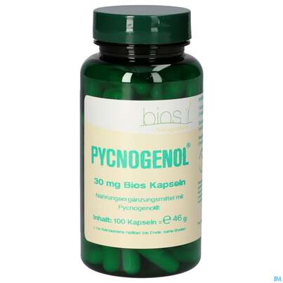 Sie sehen eine Packung Bios Pycnogenol® 30mg 100 Kapseln, Produktbild: 01 Bios Pycnogenol® 30mg 100 Kapseln, A-Nr.: 3892737 - 01