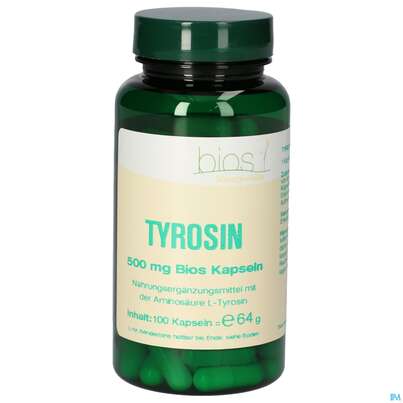 Sie sehen eine Packung Bios Tyrosin 500mg 100 Kapseln, Produktbild: 01 Bios Tyrosin 500mg 100 Kapseln, A-Nr.: 4247163 - 01