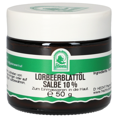 Sie sehen eine Packung LORBEERBLATTOEL SALBE 10% 50G, Produktbild: 01 LORBEERBLATTOEL SALBE 10% 50G, A-Nr.: 5340172 - 01