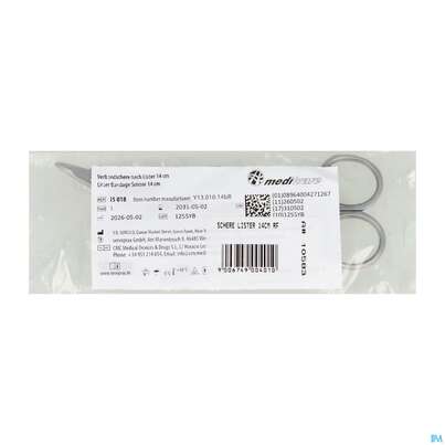 Sie sehen eine Packung Scheren Verband Bstaendig 14cm Lister 1st, Produktbild: 02 Scheren Verband Bstaendig 14cm Lister 1st, A-Nr.: 2947896 - 02